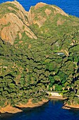 France, Bouches du Rhone, Calanques National Park, Canaille Massif, Bec de l'Aigle, La Ciotat, Mugel Park, Anse du Petit Mugel (aerial view)