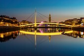 France, Seine Maritime, Le Havre, view of the city illuminated listed as World Heritage by UNESCO, the basin of the trade, the Volcano, and the saint-Joseph church