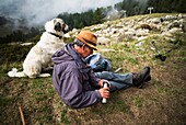 Frankreich, Haute Savoie, Chamonix Mont Blanc, Dorf Argentiere, Gebirgskette des Mont Blanc, Jean-Luc Pitrat, Hirte, Alm des Pendant