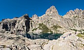 France, Haute Corse, Corte, Restonica Valley, Regional Natural Park overlooking Capitello Lake and the tip of 7 lakes