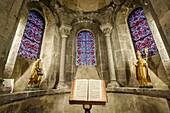 France, Puy de Dome, Auvergne Volcanoes Regional Nature Park, Dore Mountains, Orcival, 12th century Notre Dame d'Orcival basilica, liturgical book of songs