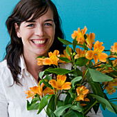 Woman holding alstroemeria