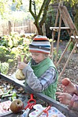 Boy coring apples