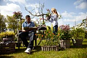 Couple enjoying the garden