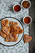 Heart-shaped puff pastry for tea