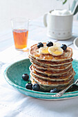 Vegan banana pancakes with blueberries