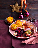 Christmas duo of beef with potato roses