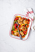 Spanish chicken traybake with chorizo and paprika