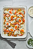 Hot-smoked salmon hash from the oven
