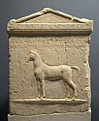 Relief on a pedimented decree stele