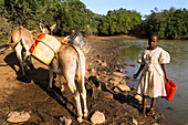 Children collecting water from river