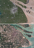 Shanghai, China in 1987 and 2022, satellite image