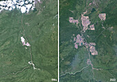 Fort McKay, Alberta, Canada in 1984 and 2022, satellite image