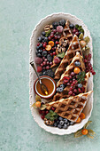 Waffles with fresh berries and honey