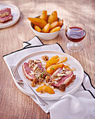 Roti duck breast with pears and walnuts