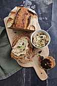 Crusty bread with black garlic dip