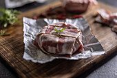 Brie cheese wrapped in bacon