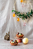 Easter nests made from vermicelli and melted chocolate