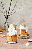 Kulich with candied fruit, macarons and meringue