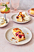 Cherry sheet cake with whipped cream
