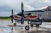 Dominican Air Force Embraer EMB 314 Super Tucano fighter aircraft at the San Isidro Air Base in the Dominican Republic.