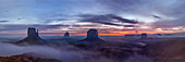 Foggy sunrise in the Monument Valley Navajo Tribal Park in Arizona.