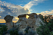 Graceful Arch at sunrise in a remote desert area near Aztec in northwestern New Mexico.