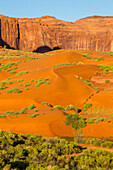 Red sand dunes in the Monument Valley Navajo Tribal Park in Arizona.