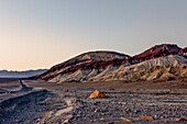 Colorful Furnace Creek Formations near the mouth of Golden Canyon in Death Valley National Park in the Mojave Desert, California.