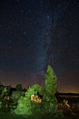 Winter Milky Way over tufa formations in Mono Lake in California.