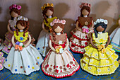 Dominican faceless dolls in a home workshop in the Dominican Republic. The faceless dolls represent the ethnic diversity of the Dominican Republic.