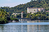 The Brug Samana van Leona is a pedestrian bridge from the city to two small islands in the harbor of Samana, Dominican Republic.