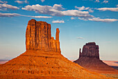 The Mittens, iconic sandstone buttes in the Monument Valley Navajo Tribal Park in Arizona.