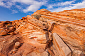 Colorful eroded Aztec sandstone formations in Valley of Fire State Park in Nevada.