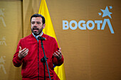 Bogota's mayor-elect Carlos Fernando Galan during a press conference after a meeting between the Bogota's mayor Claudia Lopez and mayor-elect Carlos Fernando Galan, in Bogota, Colombia, october 30, 2023.