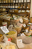 Chinese herbs and medicines for sale in a shop in Hong Kong, China.