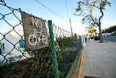 No Bicycle parking wood sign in La Mola, Formentera