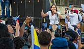 Kandidatin Maria Corina Machado, Anführerin der venezolanischen Opposition, auf der Plaza Belgica in Altamira, in Caracas, am 23. Januar 2024