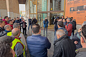 Agricultural organizations and groups of farmers join forces to show their demand at the National Meeting of Cereal Operators held within the framework of the FIMA. A small group of farmers protested this Thursday in front of the Zaragoza Auditorium, Spain