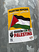 Sticker of support from the platform Aragon with Palestine, Zaragoza, Spain