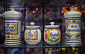 Spice jars in shop window, Granada, Spain
