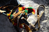 Traditional reindeer sledge. In the Reindeer farm of Tuula Airamo, a S?mi descendant, by Muttus Lake. Inari, Lapland, Finland