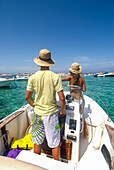 Couple enjoying a yacht ride in Formentera, Spain