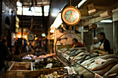 Chile, Santiago, Seafood for sale at Mercado Central