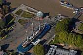 UK, London, Luftaufnahme der Cutty Sark in Greenwich