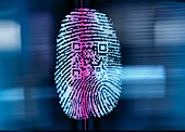 Finger print with QR code being scanned