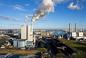 Netherlands, Rotterdam, Aerial view of coal fired power station