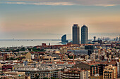 View Of Barcelona At Sunrise; Barcelona, Catalonia, Spain