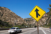 A Sign For A Road Merging; California, United States Of America