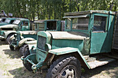 Old Green Trucks Parked In A Row; Kiev, Ukraine